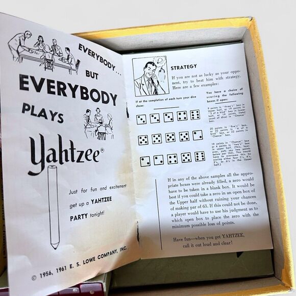 Vintage Dated 1956 Yahtzee Board Game Original Box Complete E.S. Lowe Co. Inc - Picture 5 of 8